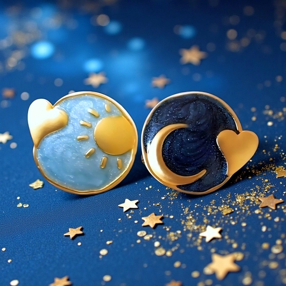 ποΈMinimalist Sun & Moon Enamel Earrings | 925 Silver Posts | Vintage Style ππ - Picture 1 of 13